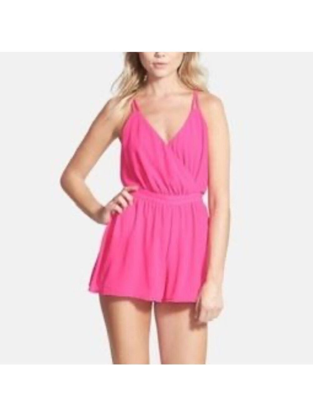 Ci Sono Romper Linen Blend Surplice Spaghetti Strap Dolly Pink Junior Size L